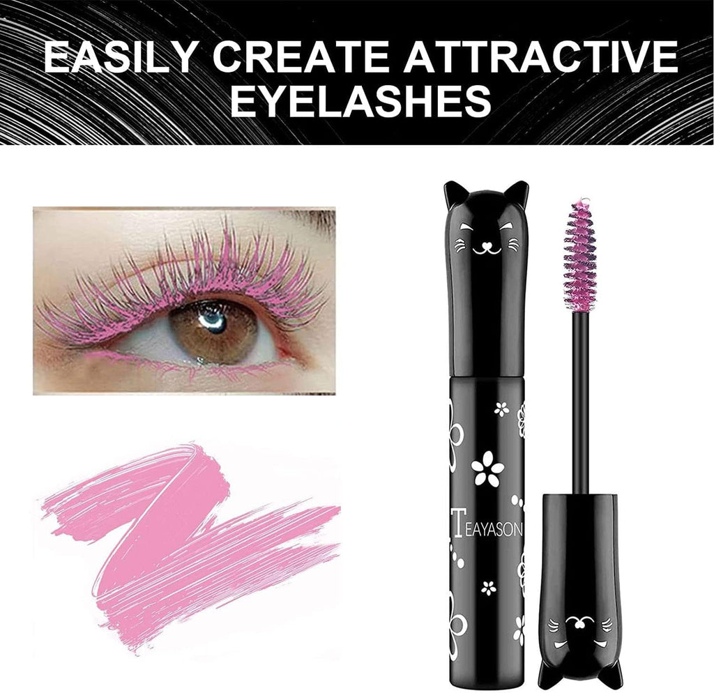 Colorful Mascara, Waterproof Long Lasting Thick Mascara/Rainbow Color 4D Silk Fiber Lash Charming Masacara (Pink)