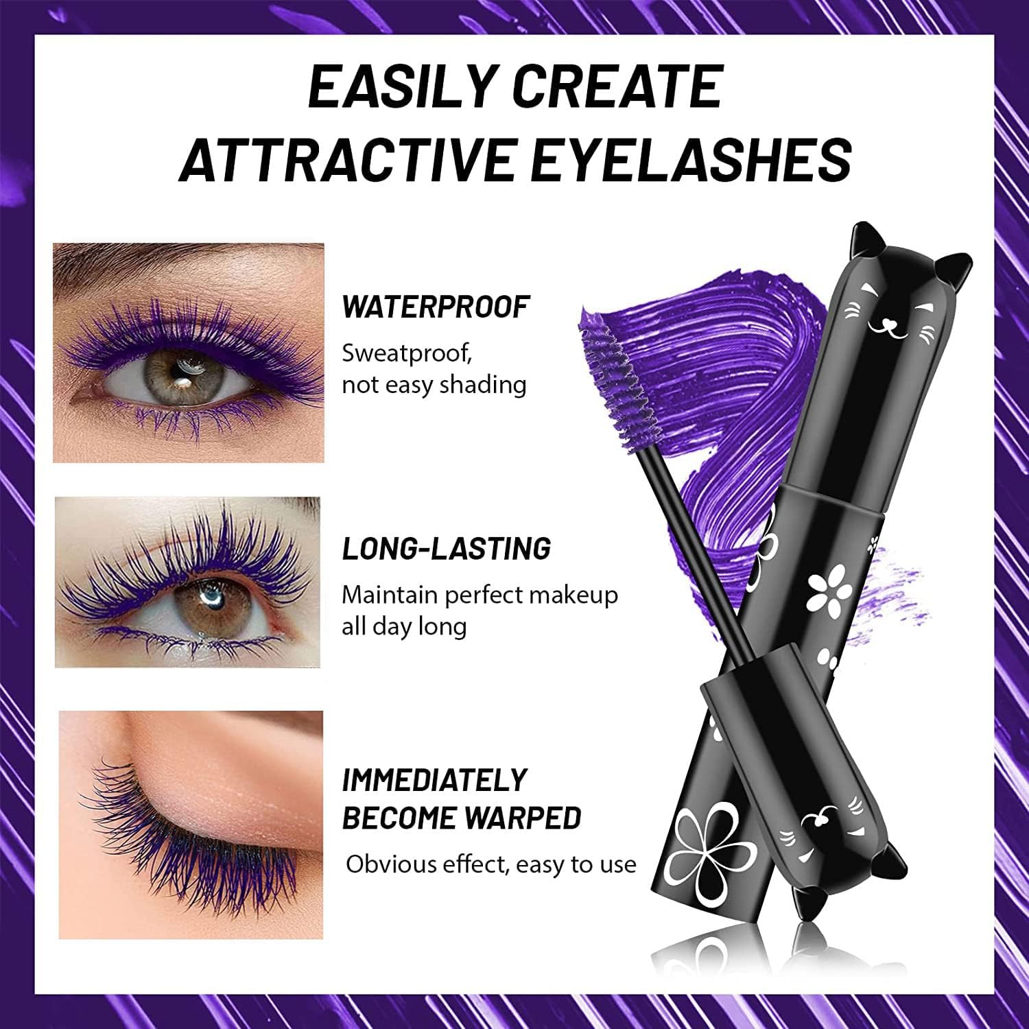 Colorful Mascara, Waterproof Long Lasting Thick Mascara/Rainbow Color 4D Silk Fiber Lash Charming Masacara (Pink)