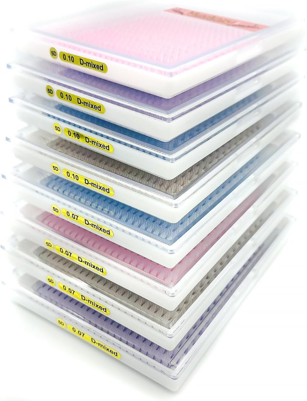 Colored Premade Fans Eyelash Extension Short Stem Volume Lash Extensions 5D Pink Blue Purple Brown 352 Clusters (Pink, 5D 0.10 C 8-15mm MIXED)