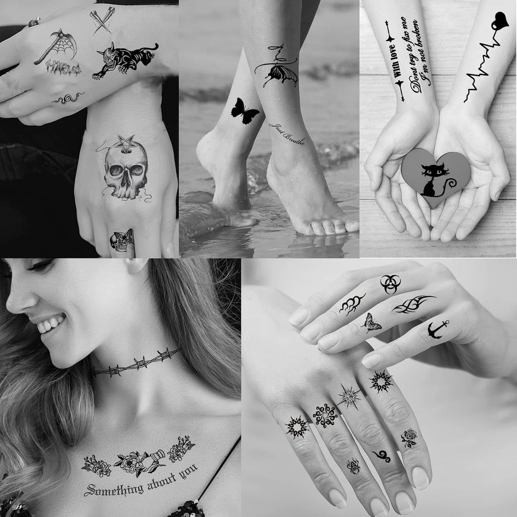 72 Sheets Tiny Temporary Tattoos Stickers, Fake Tattoos That Look Real And Last Long, Halloween Tattoos Include Black Scary Wolf Lion Tiger Skeleton Skull Tattoos Temporary Tattoo