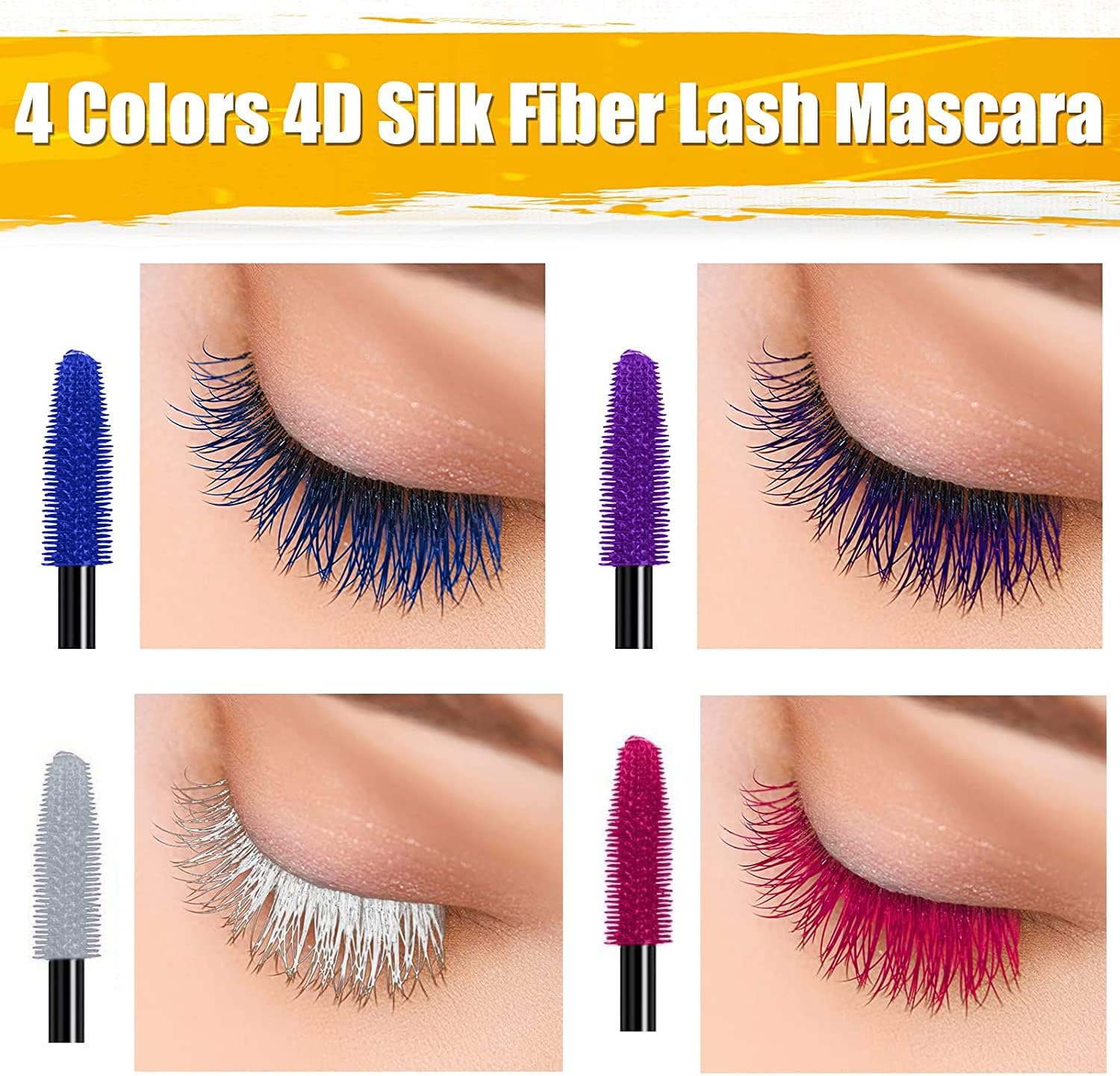 Colorful Mascara, Waterproof Long Lasting Thick Mascara/Rainbow Color 4D Silk Fiber Lash Charming Masacara (Pink)