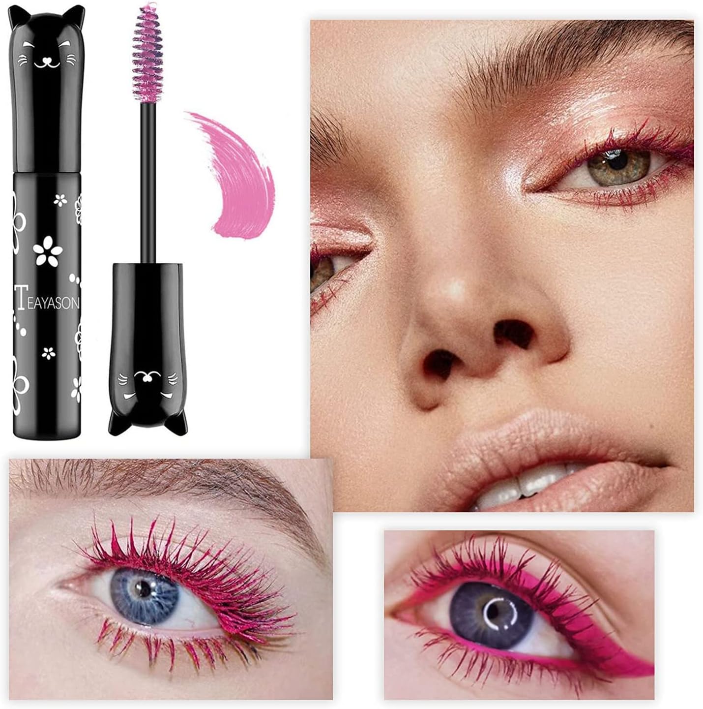 Colorful Mascara, Waterproof Long Lasting Thick Mascara/Rainbow Color 4D Silk Fiber Lash Charming Masacara (Pink)