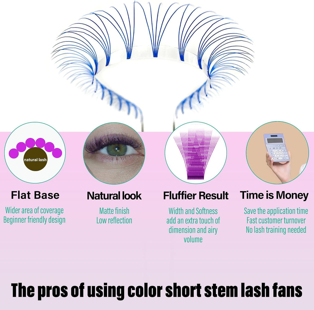 Colored Premade Fans Eyelash Extension Short Stem Volume Lash Extensions 5D Pink Blue Purple Brown 352 Clusters (Pink, 5D 0.10 C 8-15mm MIXED)