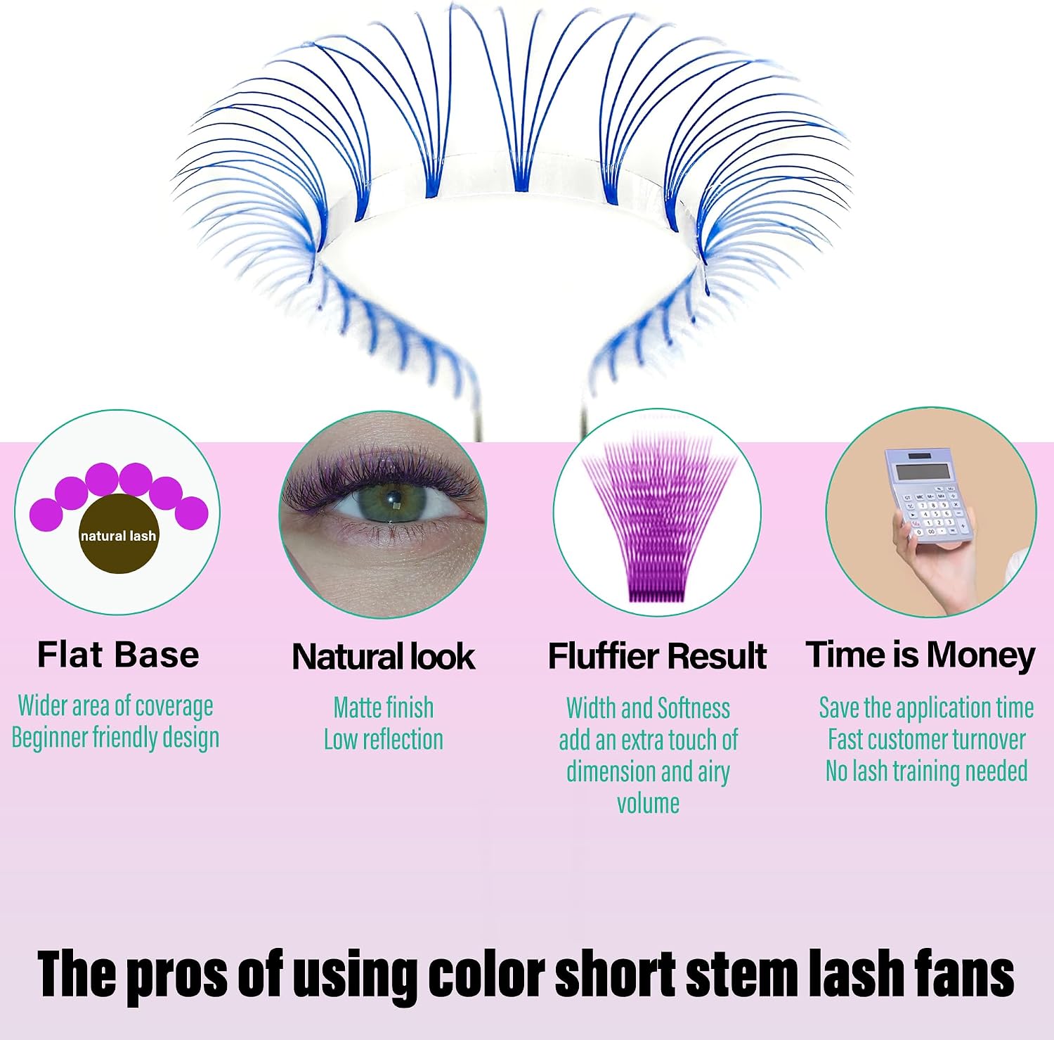 Colored Premade Fans Eyelash Extension Short Stem Volume Lash Extensions 5D Pink Blue Purple Brown 352 Clusters (Pink, 5D 0.10 C 8-15mm MIXED)
