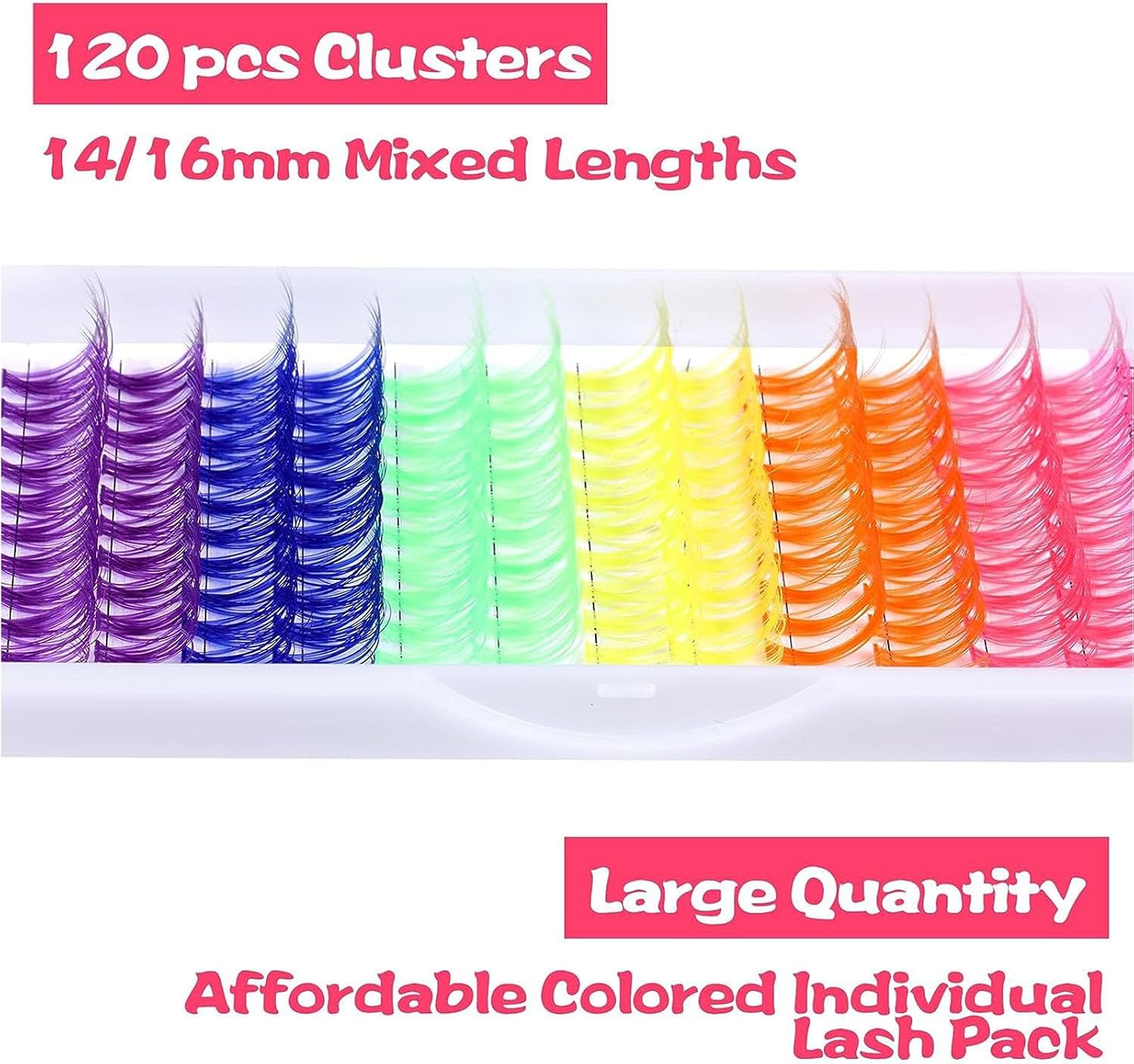 Colored Lash Clusters Individual Lashes 120Pcs D Curl 14mm 16mm Mixed 6 Colors Rainbow DIY Eyelashes for Festivals Concert Dating Full of Volume Colored Lashes Extension Set Pack