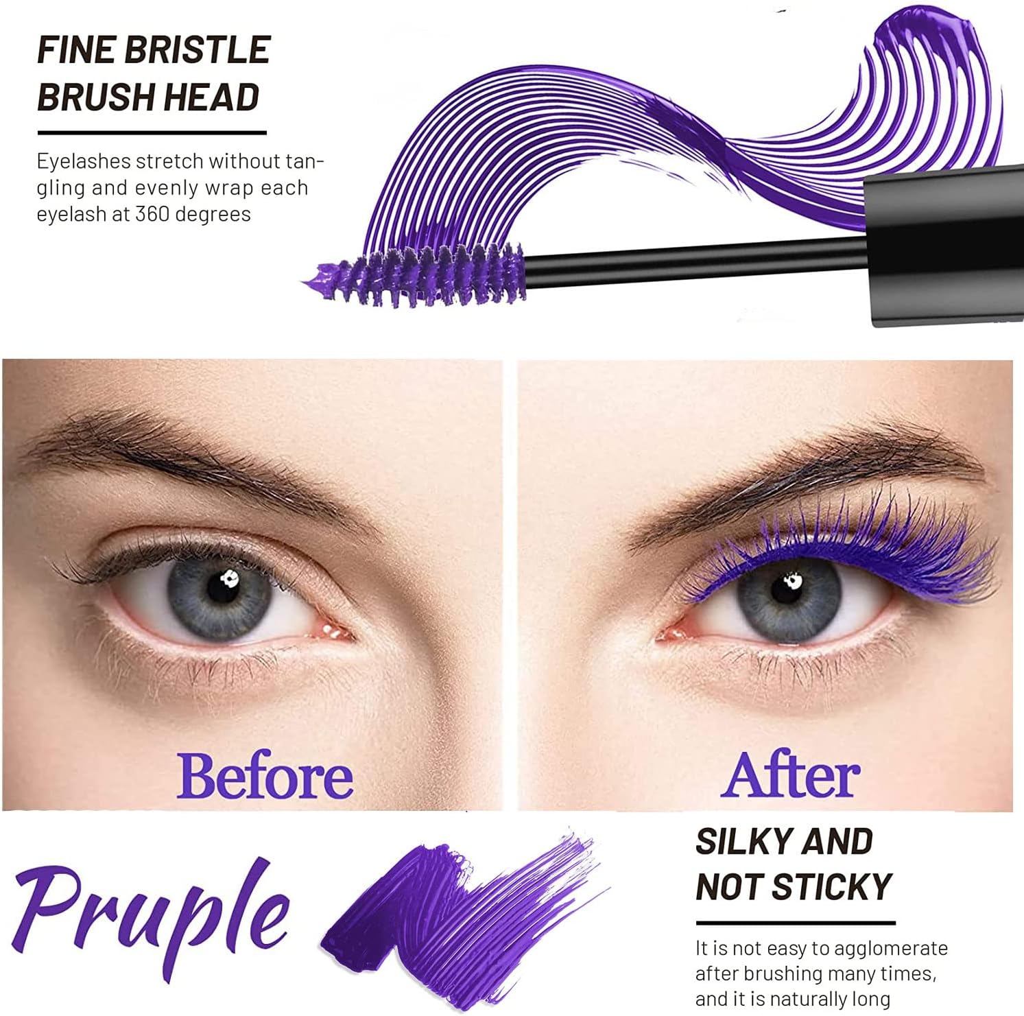 Colorful Mascara, Waterproof Long Lasting Thick Mascara/Rainbow Color 4D Silk Fiber Lash Charming Masacara (Pink)