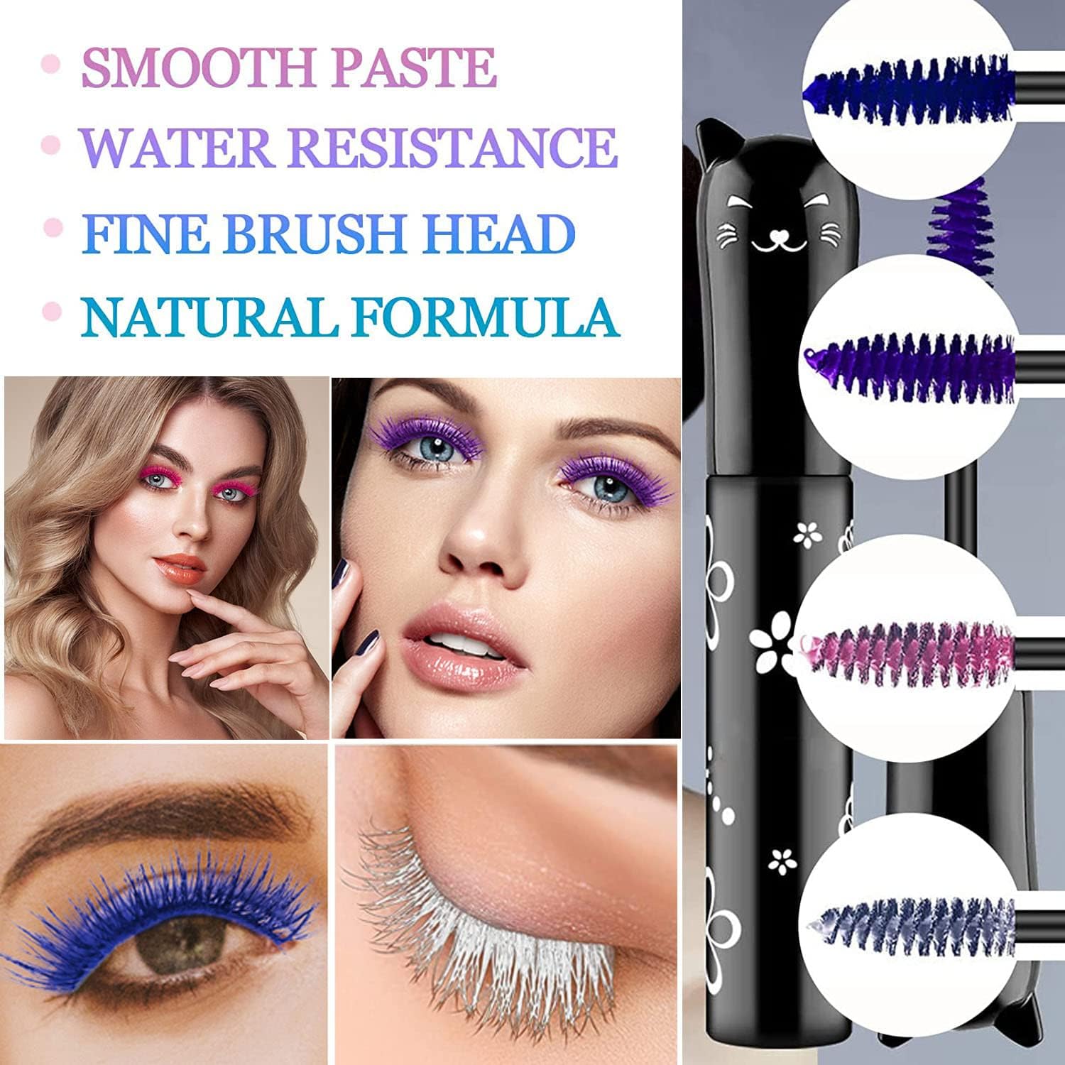 Colorful Mascara, Waterproof Long Lasting Thick Mascara/Rainbow Color 4D Silk Fiber Lash Charming Masacara (Pink)