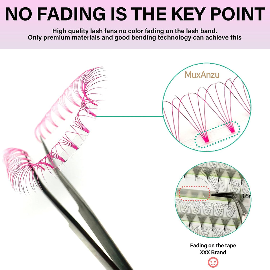 Colored Premade Fans Eyelash Extension Short Stem Volume Lash Extensions 5D Pink Blue Purple Brown 352 Clusters (Pink, 5D 0.10 C 8-15mm MIXED)
