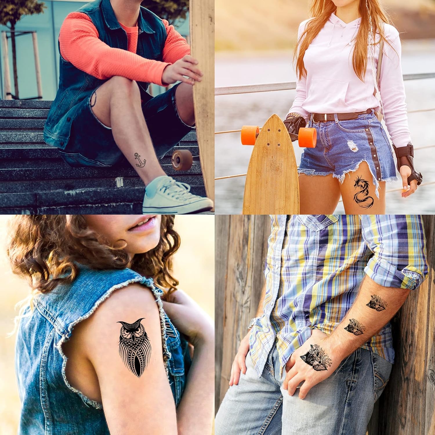 72 Sheets Tiny Temporary Tattoos Stickers, Fake Tattoos That Look Real And Last Long, Halloween Tattoos Include Black Scary Wolf Lion Tiger Skeleton Skull Tattoos Temporary Tattoo