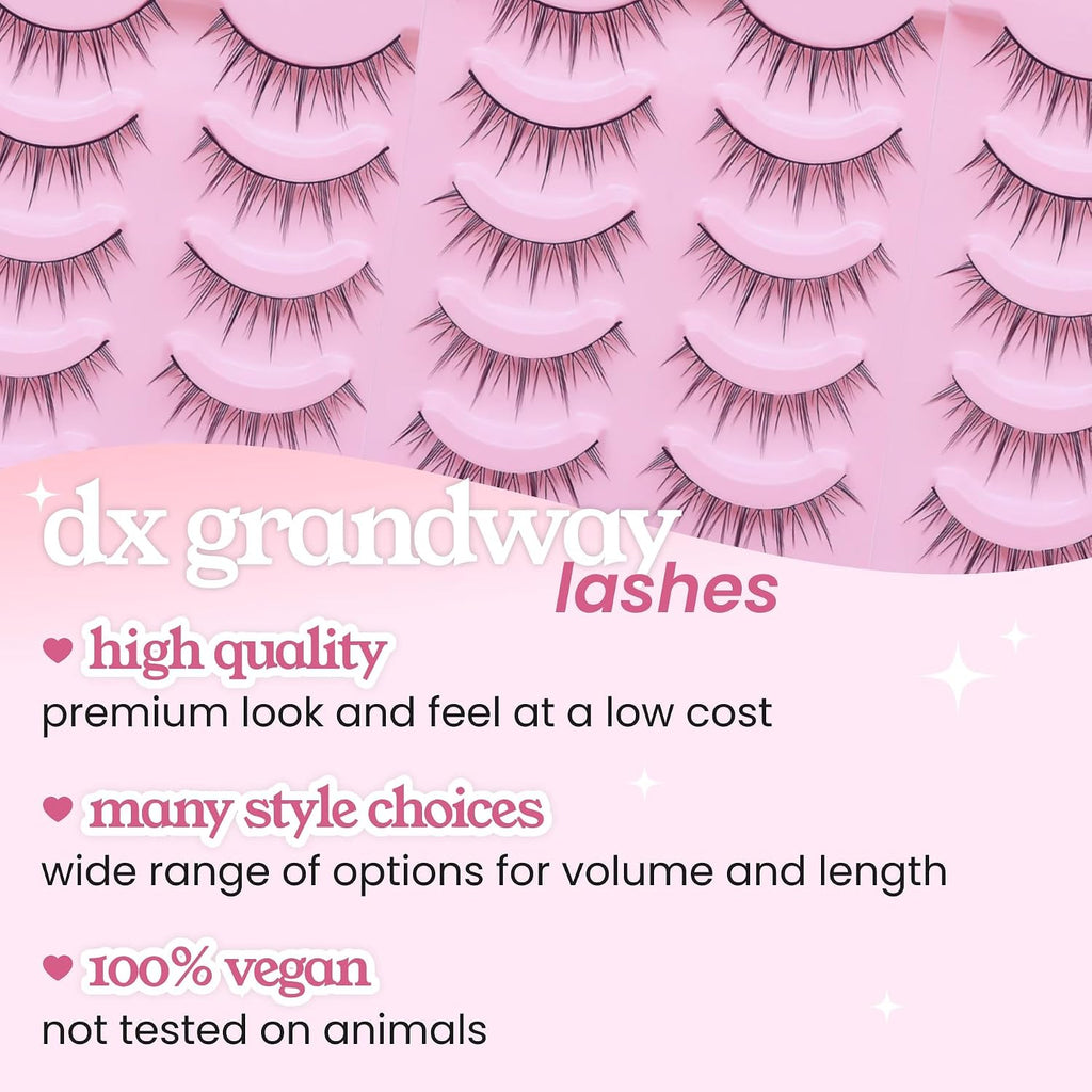 False Eyelashes, 5 Pairs, Synthetic Fibre, Individual Cluster, Strip Lashes, Natural Appearance, Manga Anime Korean Japanese Style, Pink