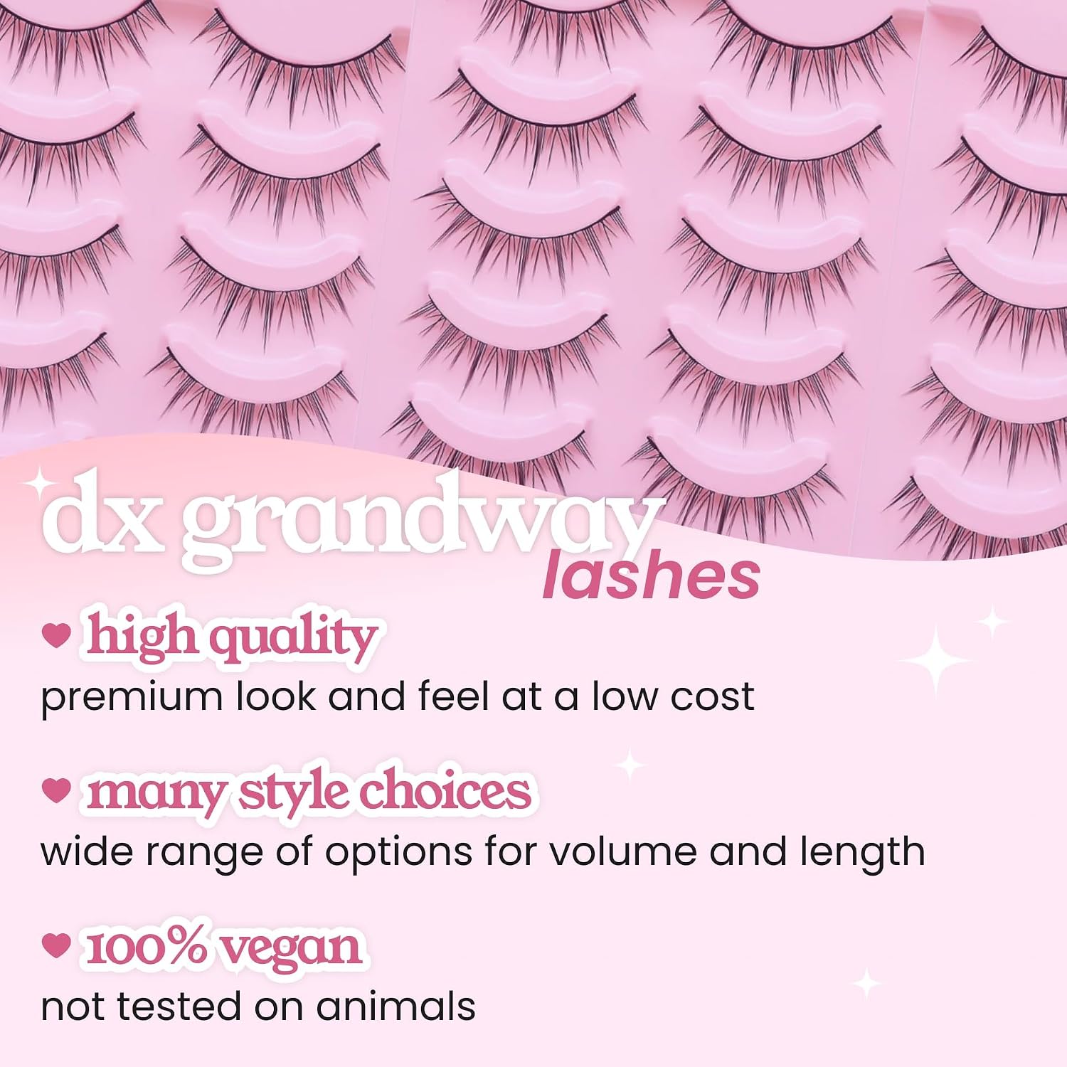 False Eyelashes, 5 Pairs, Synthetic Fibre, Individual Cluster, Strip Lashes, Natural Appearance, Manga Anime Korean Japanese Style, Pink